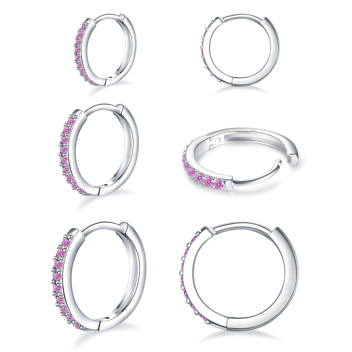 3 Pairs 925 Sterling Silver Small Hoop Earrings for Women Men