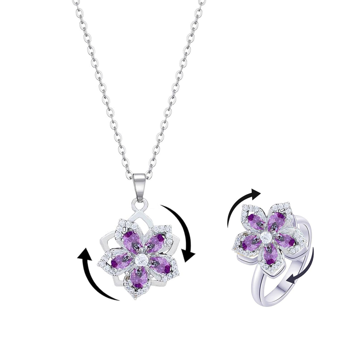 Necklace for Women Gold Flower Fidget Necklace Rotatable Crystal Silver Blossom Pendant Necklaces Adjustable Spinning Fidget Necklaces Redbud Flower Choker Funny Gift Jewelry