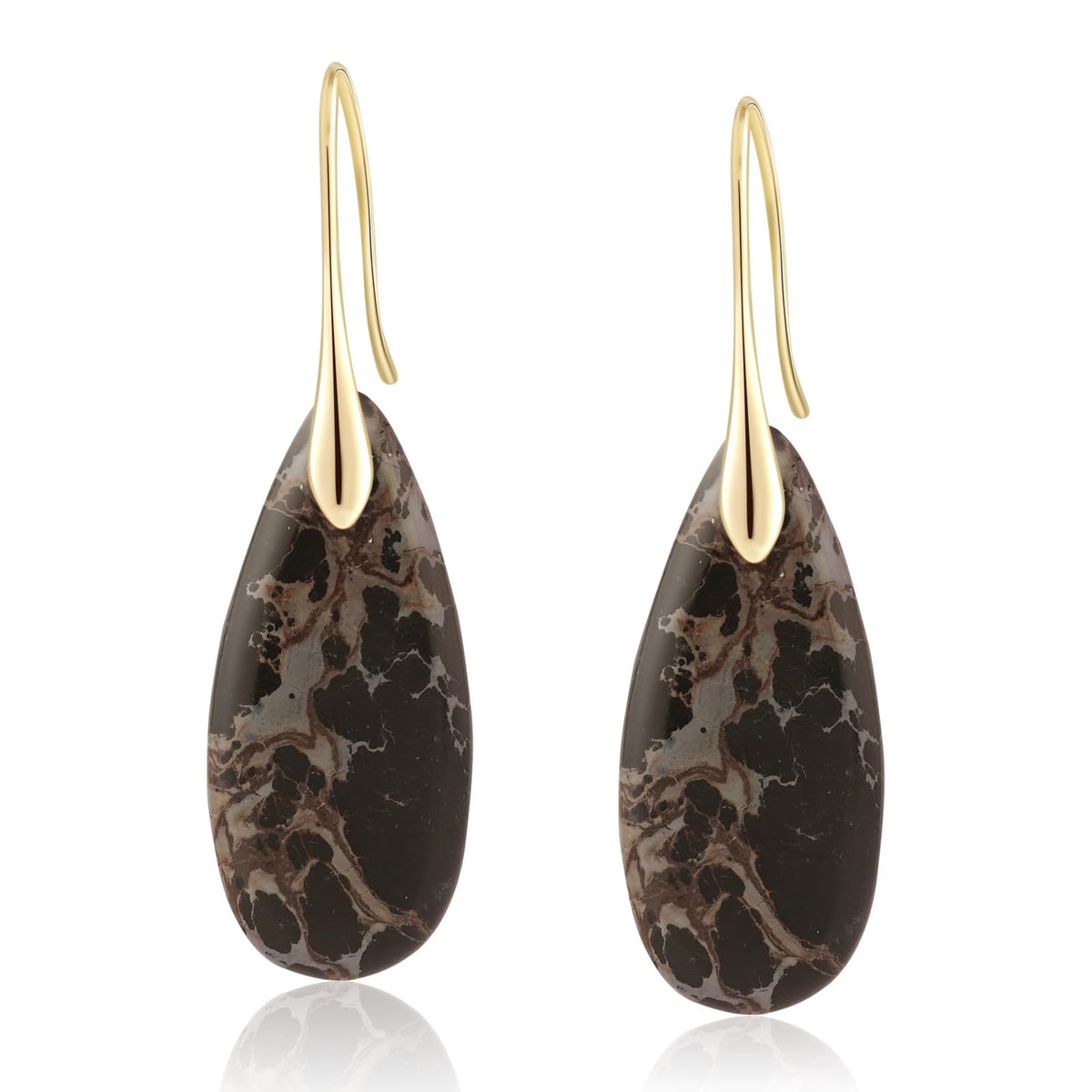 Sriomu Natural Healing Stone Fishhoop Dangle Drop Earrings Statement Gold silver earrings
