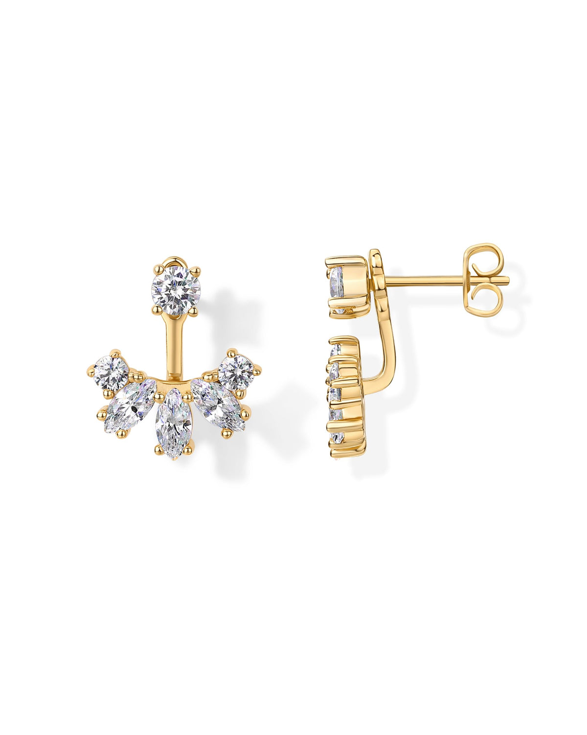 PAVOI 14K Gold Plated CZ Earring Jacket for Women, Front Back Stud Earrings