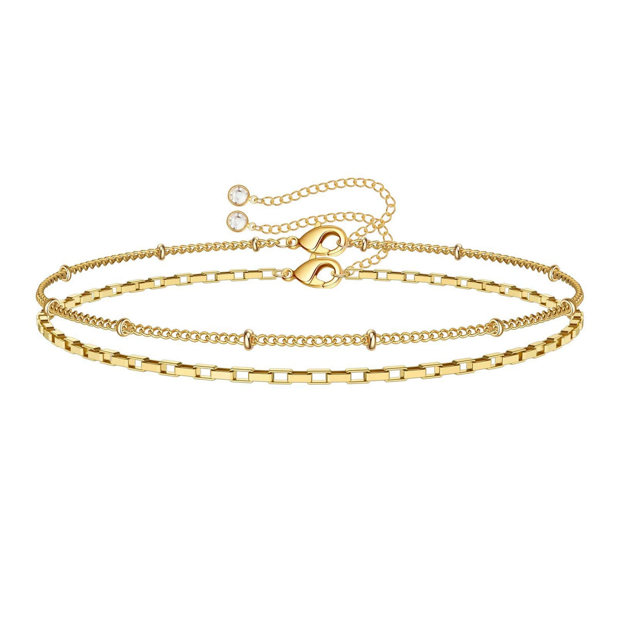 Dainty Gold Bracelets for Women, 14K Gold Plated Adjustable Layered Beads Bracelet Cute Evil Eye Oval Chain Pearl Bar Turtle Gold Bracelets for Women Jewelry