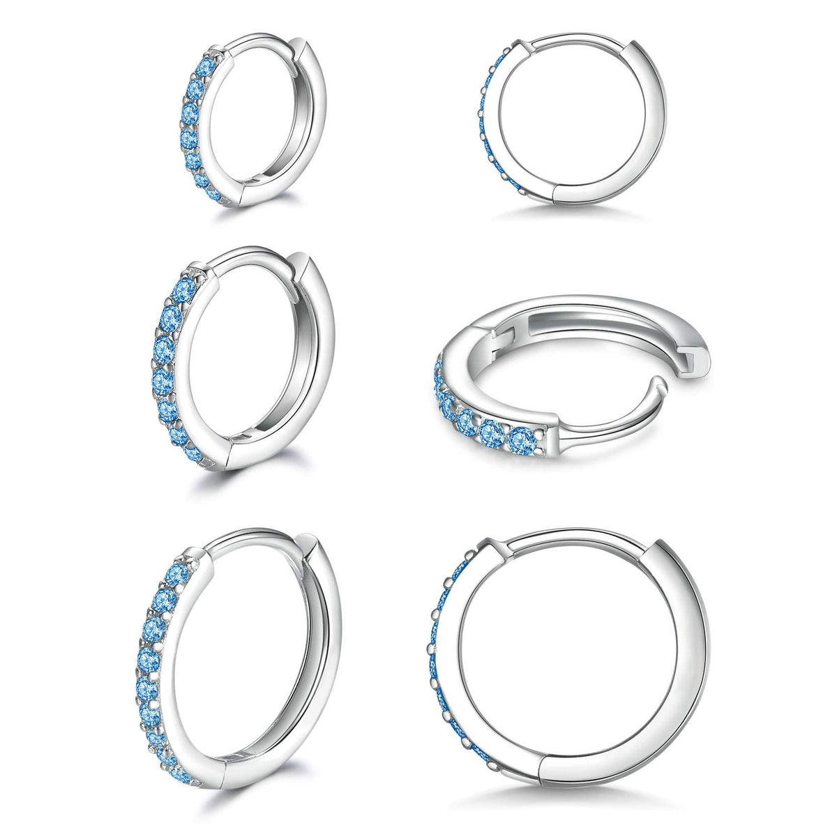 3 Pairs 925 Sterling Silver Small Hoop Earrings for Women Men