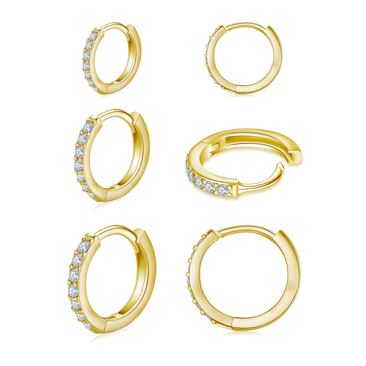 3 Pairs 925 Sterling Silver Small Hoop Earrings for Women Men