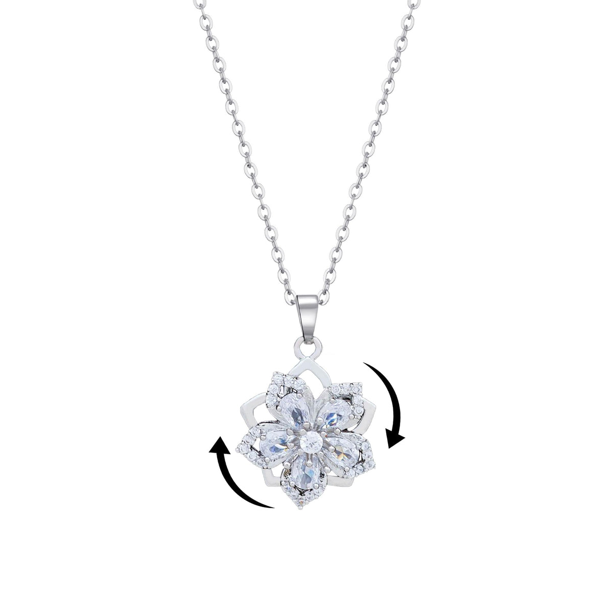 Necklace for Women Gold Flower Fidget Necklace Rotatable Crystal Silver Blossom Pendant Necklaces Adjustable Spinning Fidget Necklaces Redbud Flower Choker Funny Gift Jewelry