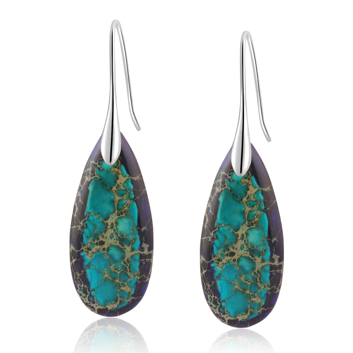 Sriomu Natural Healing Stone Fishhoop Dangle Drop Earrings Statement Gold silver earrings