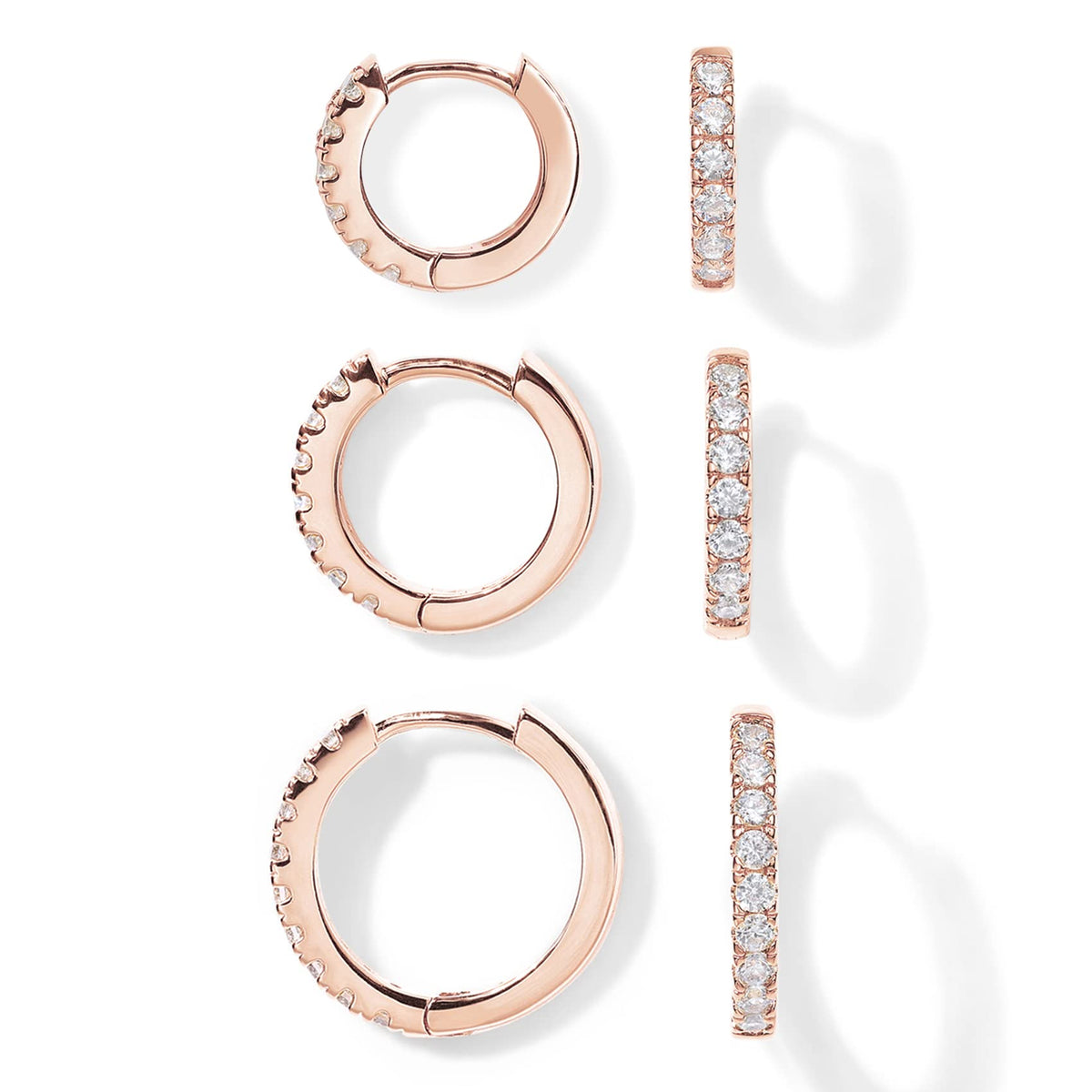 PAVOI Gold Huggie Earrings for Women, 14K Gold Plated CZ Set of 3