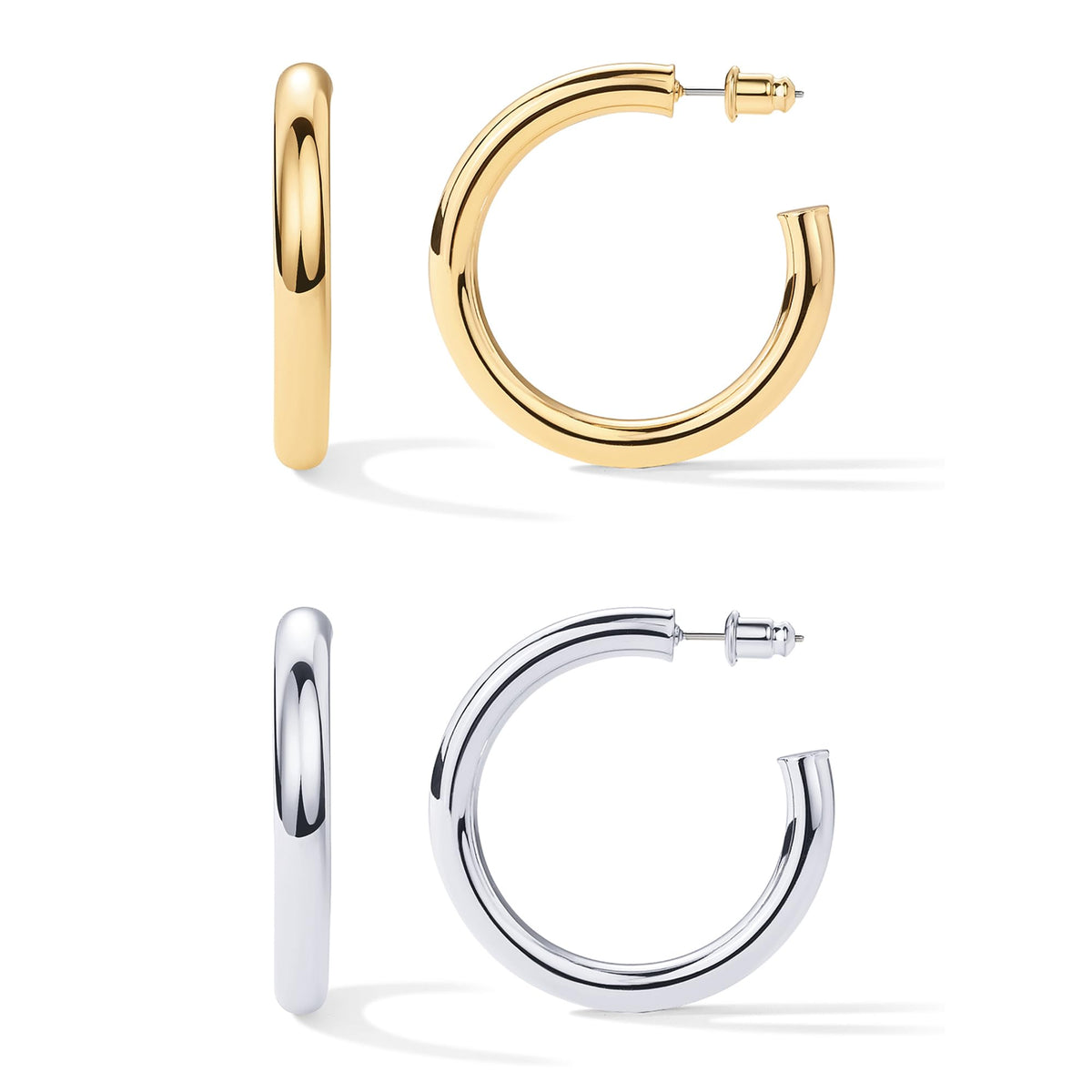 PAVOI Chunky Gold Hoop Earrings for Women, Lightweight 14K Gold Plated