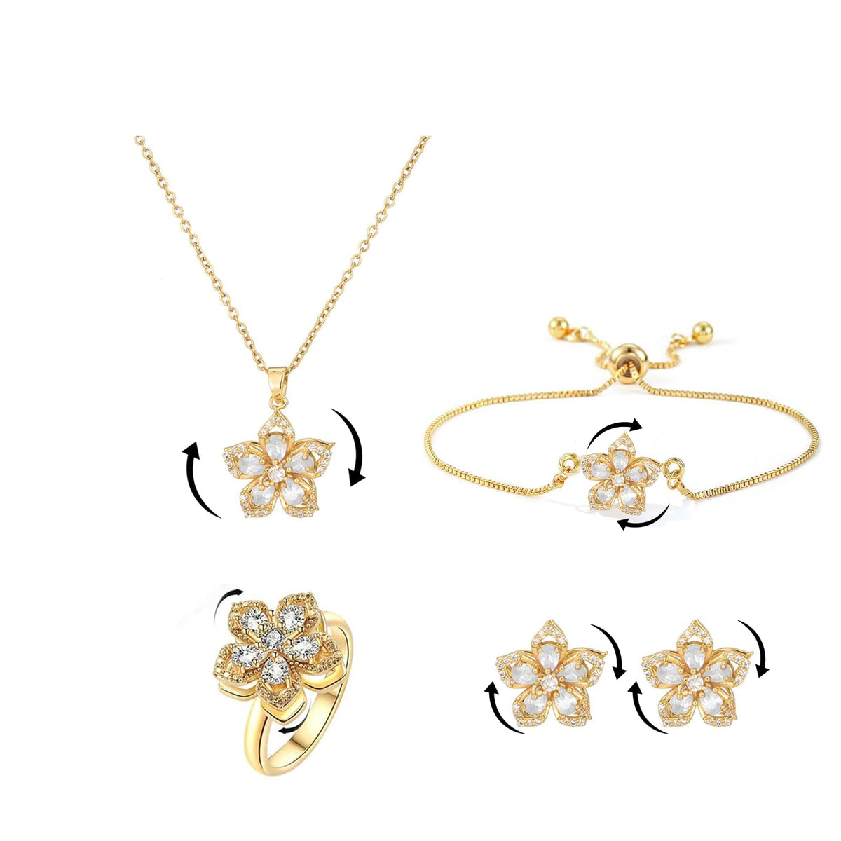 Necklace for Women Gold Flower Fidget Necklace Rotatable Crystal Silver Blossom Pendant Necklaces Adjustable Spinning Fidget Necklaces Redbud Flower Choker Funny Gift Jewelry