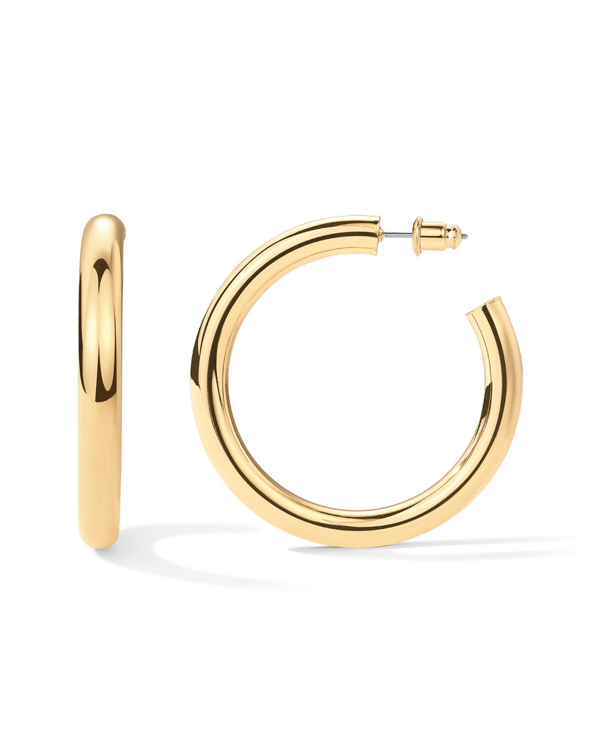 PAVOI Chunky Gold Hoop Earrings for Women, Lightweight 14K Gold Plated