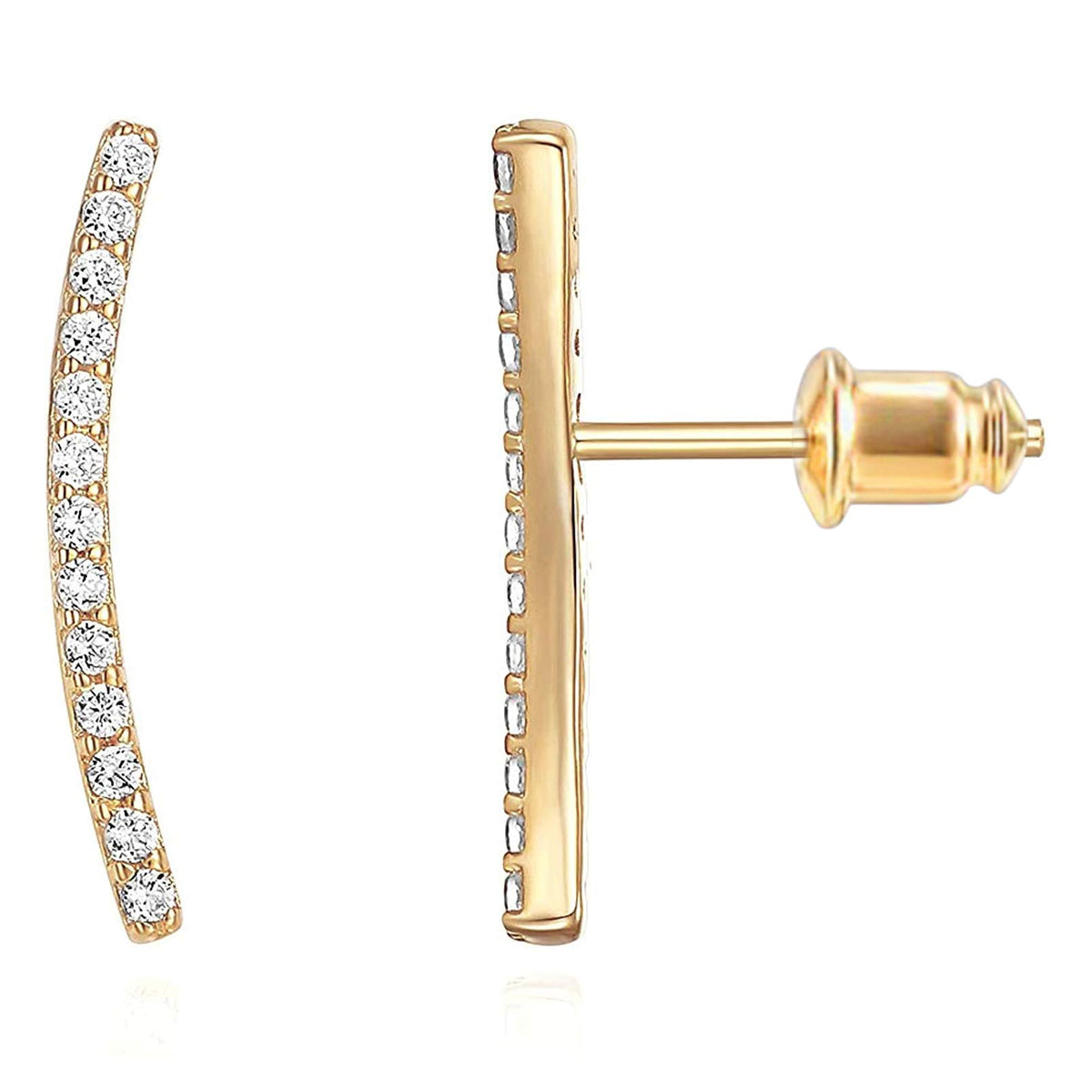 PAVOI 14K Gold Plated Ear Crawler Earrings for Women, CZ Climber Studs