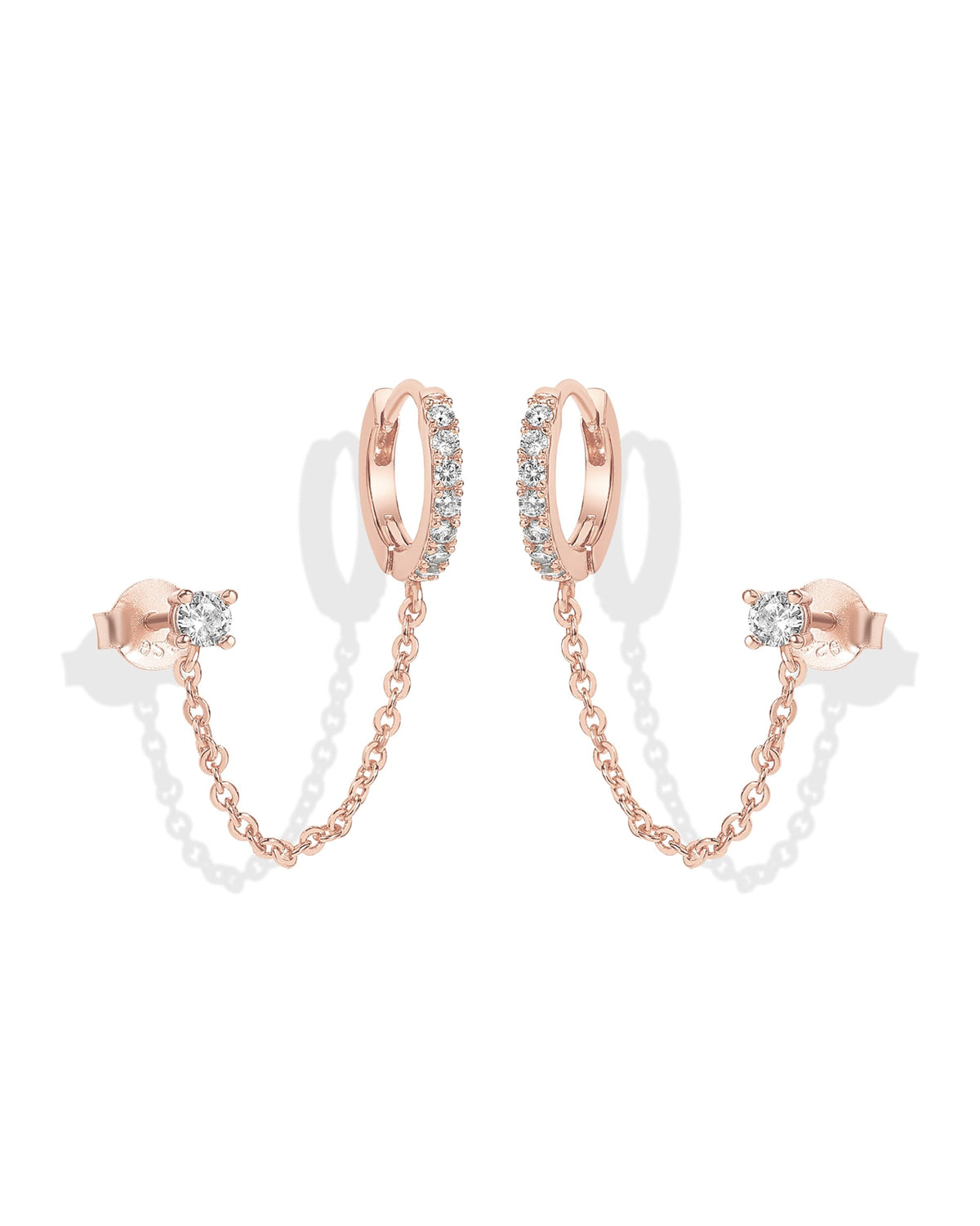 PAVOI 14K Gold Chain Earrings for Women | Double Piercing Dangle Chain Huggie Hoop Earrings | Cubic Zirconia Pearl Stud Ear Earrings for Women