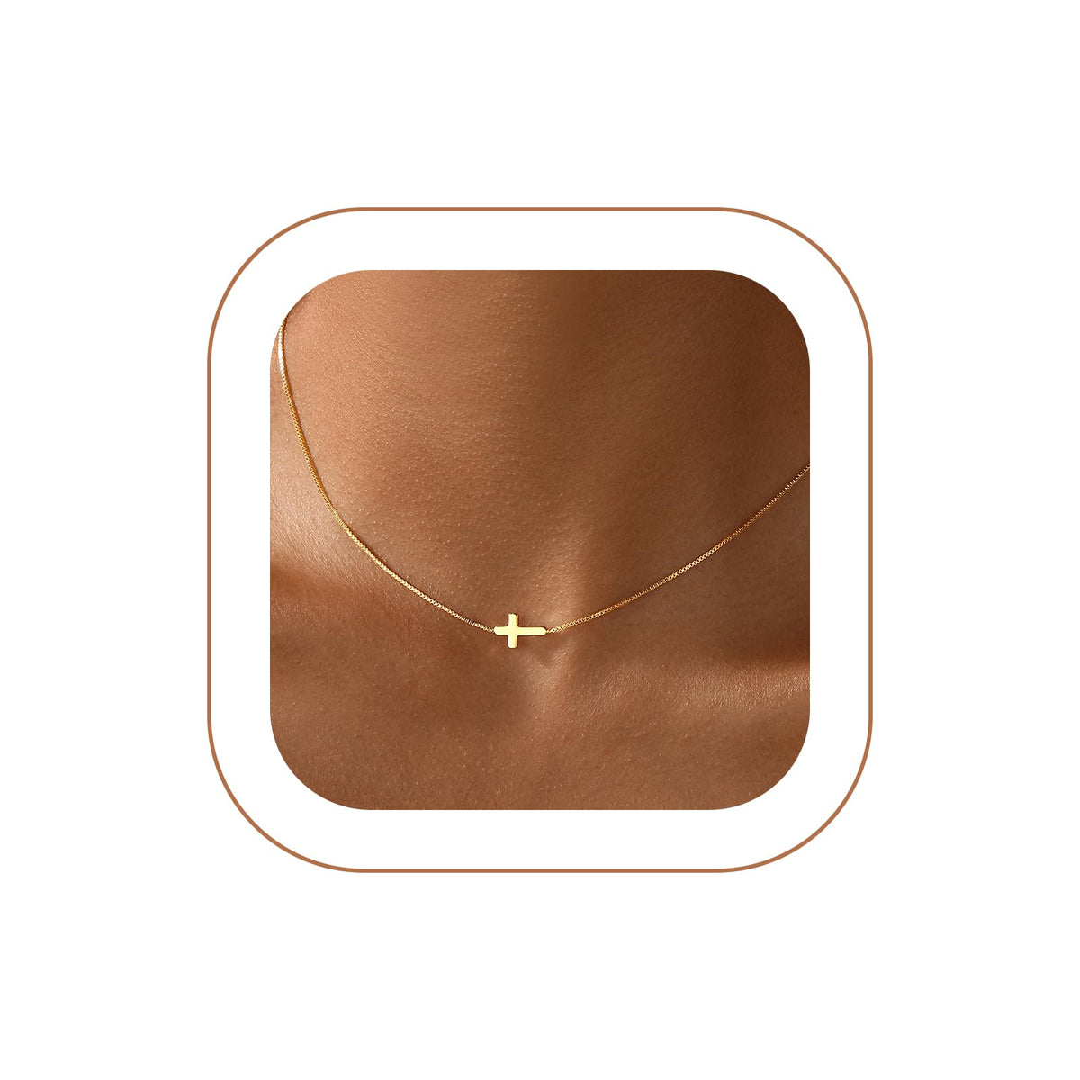 Rotnso Cross Necklace for Women 14K Gold Plated Dainty Small Pendant Choker