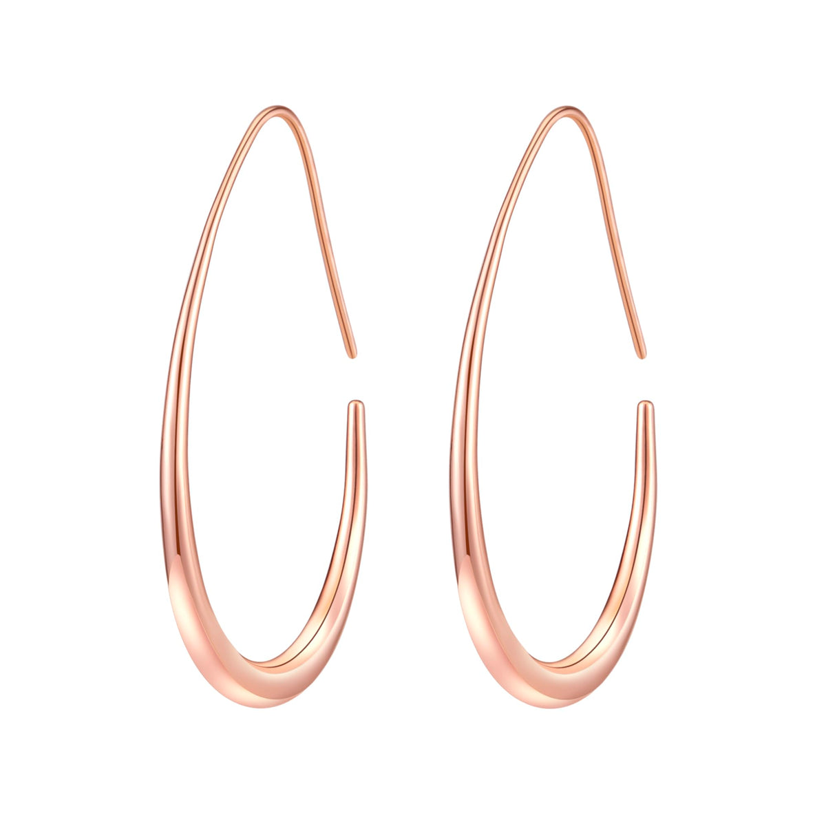 Lightweight Teardrop Hoop Earrings for Women - 14k Gold/White Gold Plated Large Oval Pull Through Hoop Earrings High Polished Statement Jewelry Gift for Women