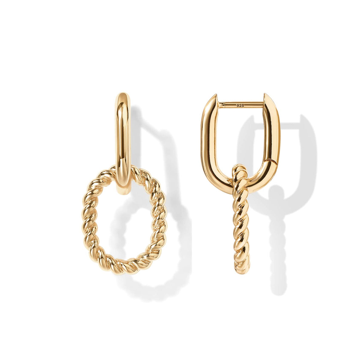 PAVOI Dangle Hoop Earrings for Women, 14K Gold Plated Convertible Paperclip