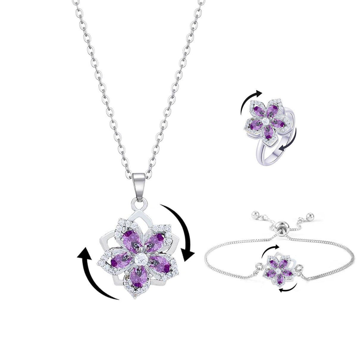 Necklace for Women Gold Flower Fidget Necklace Rotatable Crystal Silver Blossom Pendant Necklaces Adjustable Spinning Fidget Necklaces Redbud Flower Choker Funny Gift Jewelry