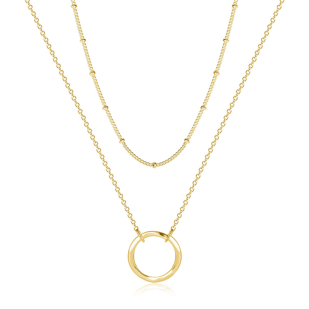 Fettero Pendant Necklace Gold Choker Layered Coin Open Karma Circle Full New Crescent Moon 14K Gold Plated Simple Dainty Necklaces for Women Jewelry Gift
