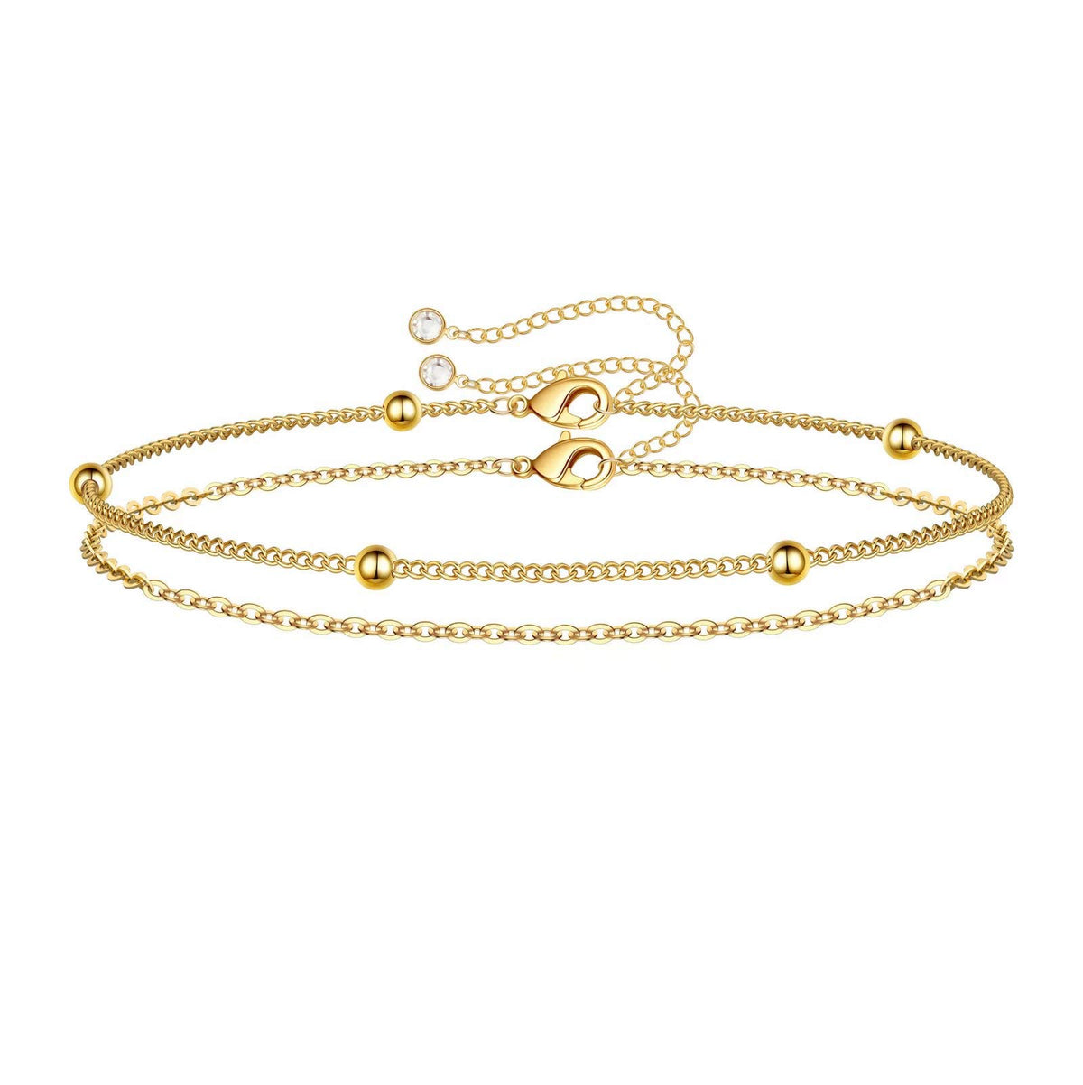 Dainty Gold Bracelets for Women, 14K Gold Plated Adjustable Layered Beads Bracelet Cute Evil Eye Oval Chain Pearl Bar Turtle Gold Bracelets for Women Jewelry
