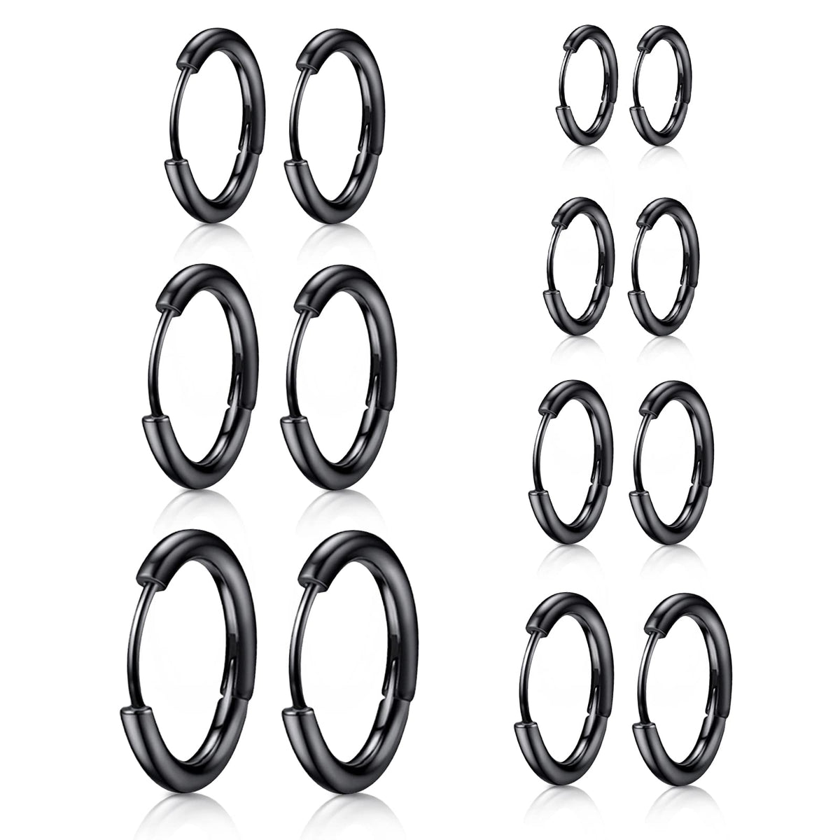 Stud Hoop Earrings Set 7 Pairs Hypoallergenic Cubic Zirconia Titanium Stainless Steel Silver Rose Gold Black 2-8mm CZ Cartilage Helix Flatback Ball Stud Hinged Sleeper Hoop Earrings Sets for Women Men