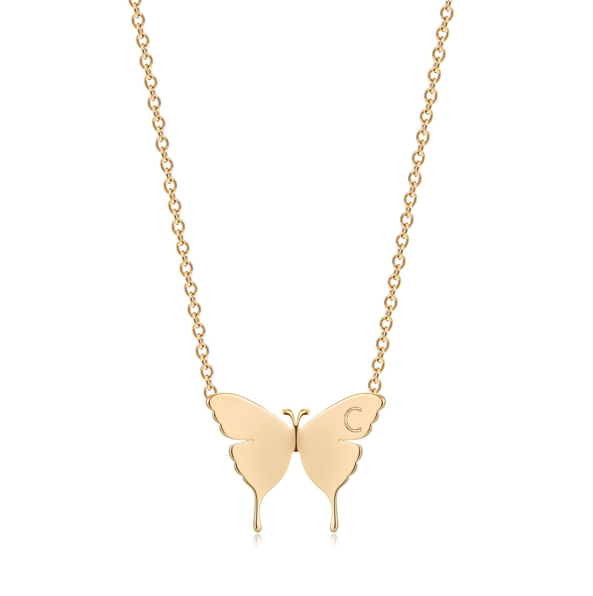 MEVECCO Dainty Polished Butterfly Initial Necklace for Women