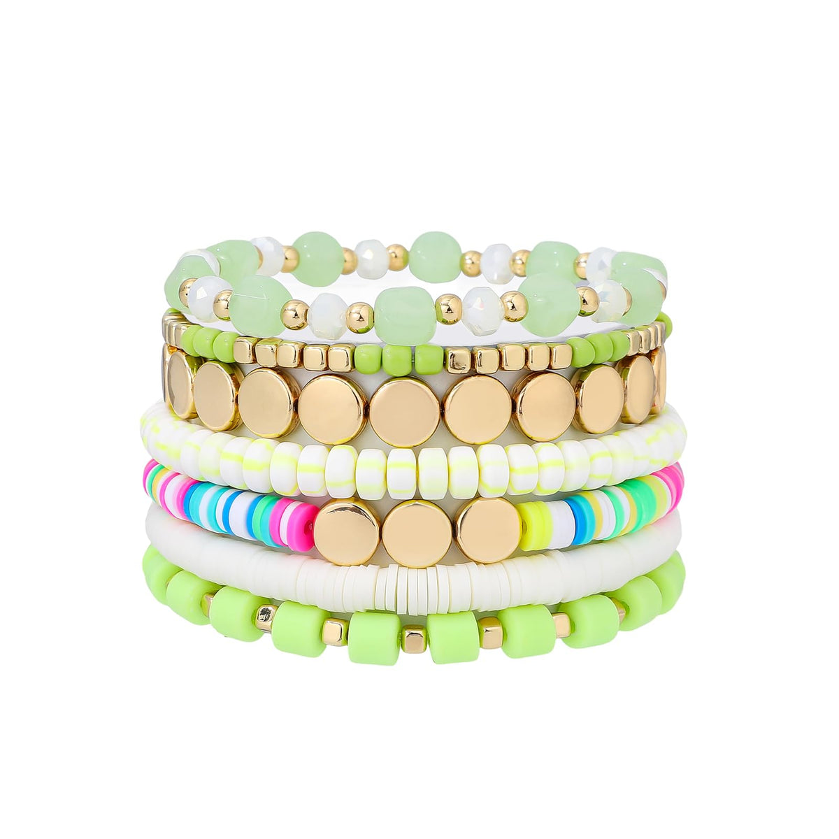 GOOJIDS Surfer Heishi Clay Bead Bracelets for Women Bohemian Stackable Gold Plated Beaded Stretch Bracelets Elastic Layering Friendship Bracelets Set Boho Jewelry