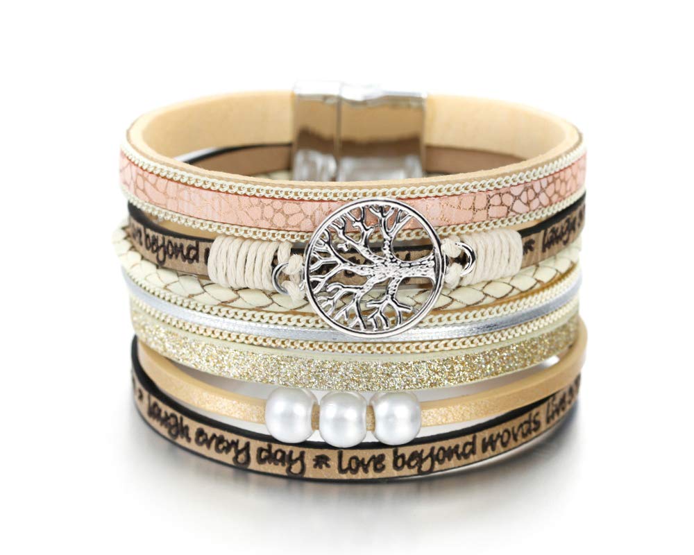 Fesciory Leather Wrap Bracelet for Women, Boho Western Layered Cuff Jewelry