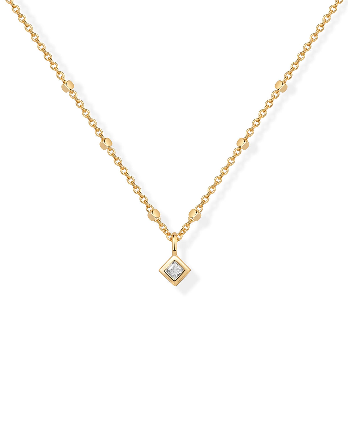 PAVOI 14K Gold Plated Dainty Bezel Set Solitaire Pendant Necklace for Women