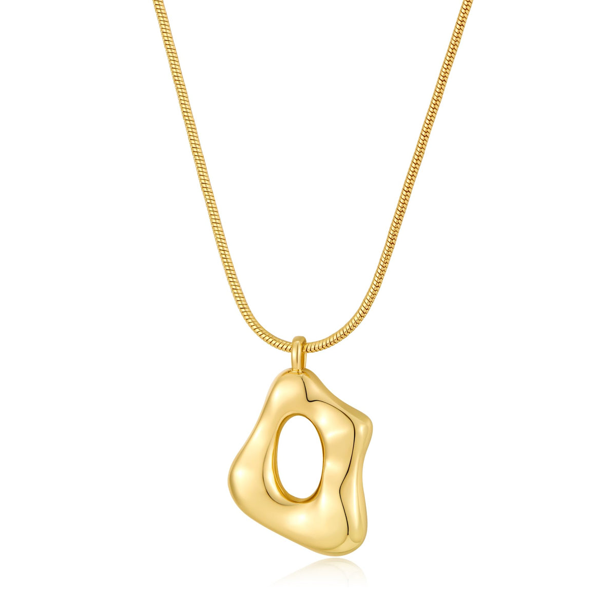 Gold Tone Irregular Oval Pendant Necklace for Women, Minimalist Chunky Snake Chain Necklace, Dainty 14K Gold Plated Statement Long Necklace