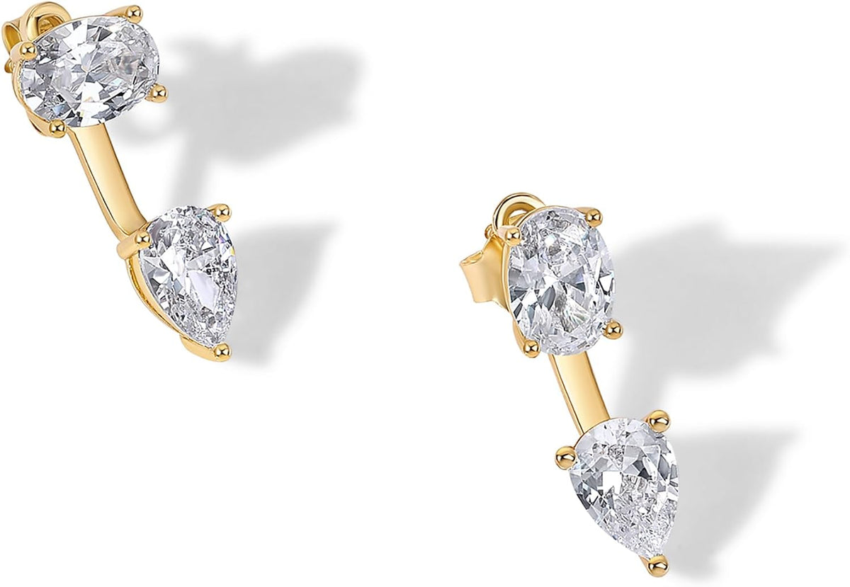PAVOI 14K Gold Plated CZ Earring Jacket for Women, Front Back Stud Earrings