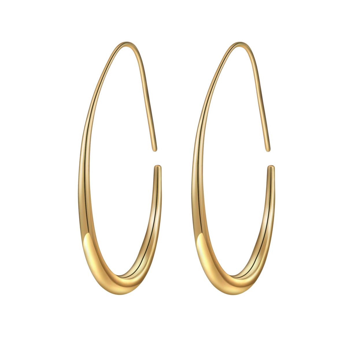 Lightweight Teardrop Hoop Earrings for Women - 14k Gold/White Gold Plated Large Oval Pull Through Hoop Earrings High Polished Statement Jewelry Gift for Women