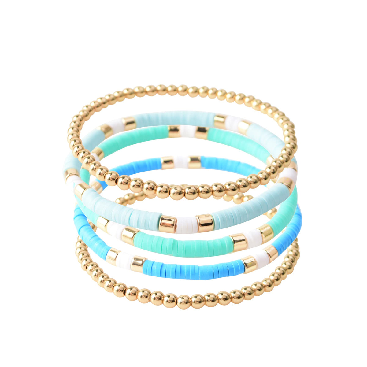 GOOJIDS Surfer Heishi Clay Bead Bracelets for Women Bohemian Stackable Gold Plated Beaded Stretch Bracelets Elastic Layering Friendship Bracelets Set Boho Jewelry