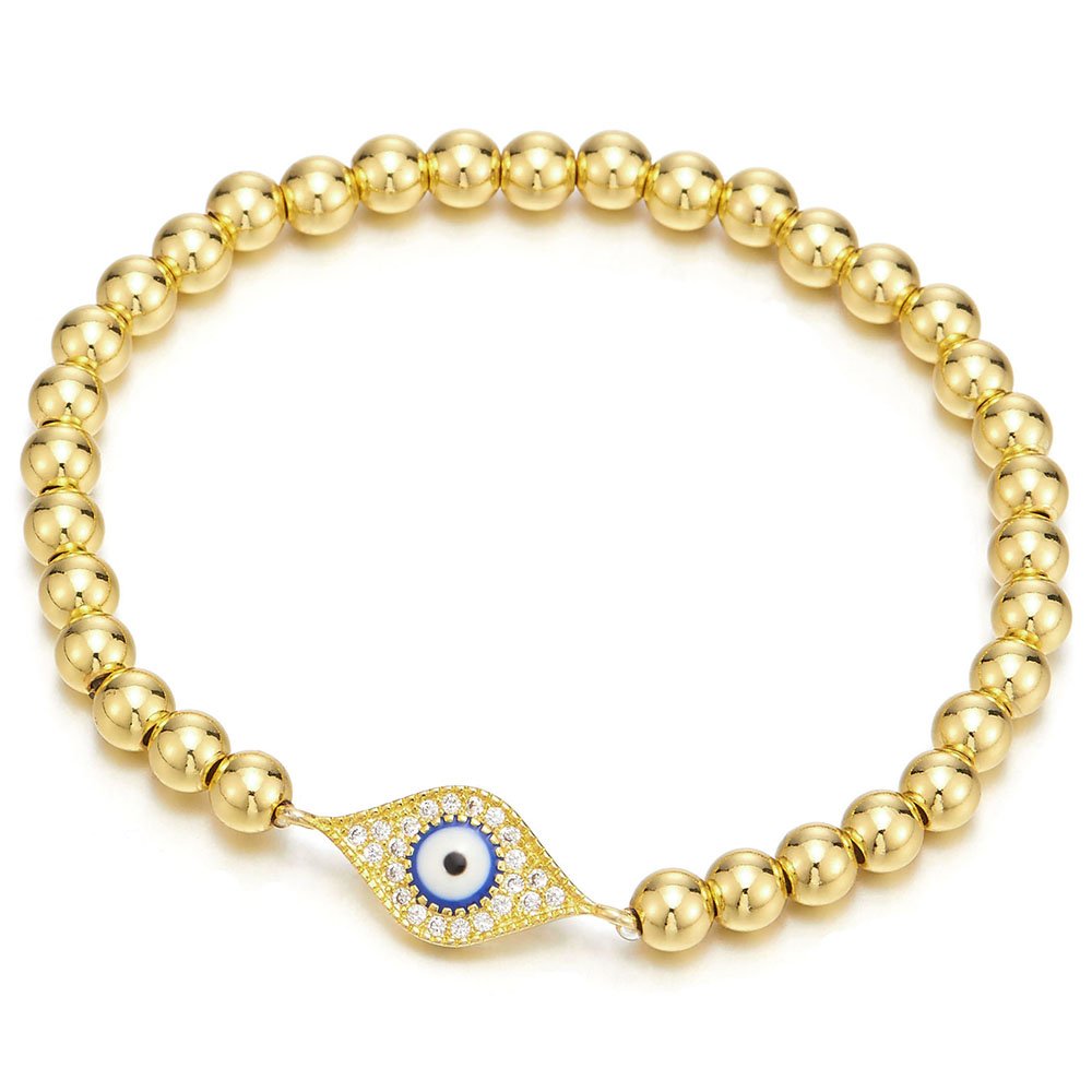 Beads Bracelet for Women Men with Cubic Zirconia Protection Evil Eye