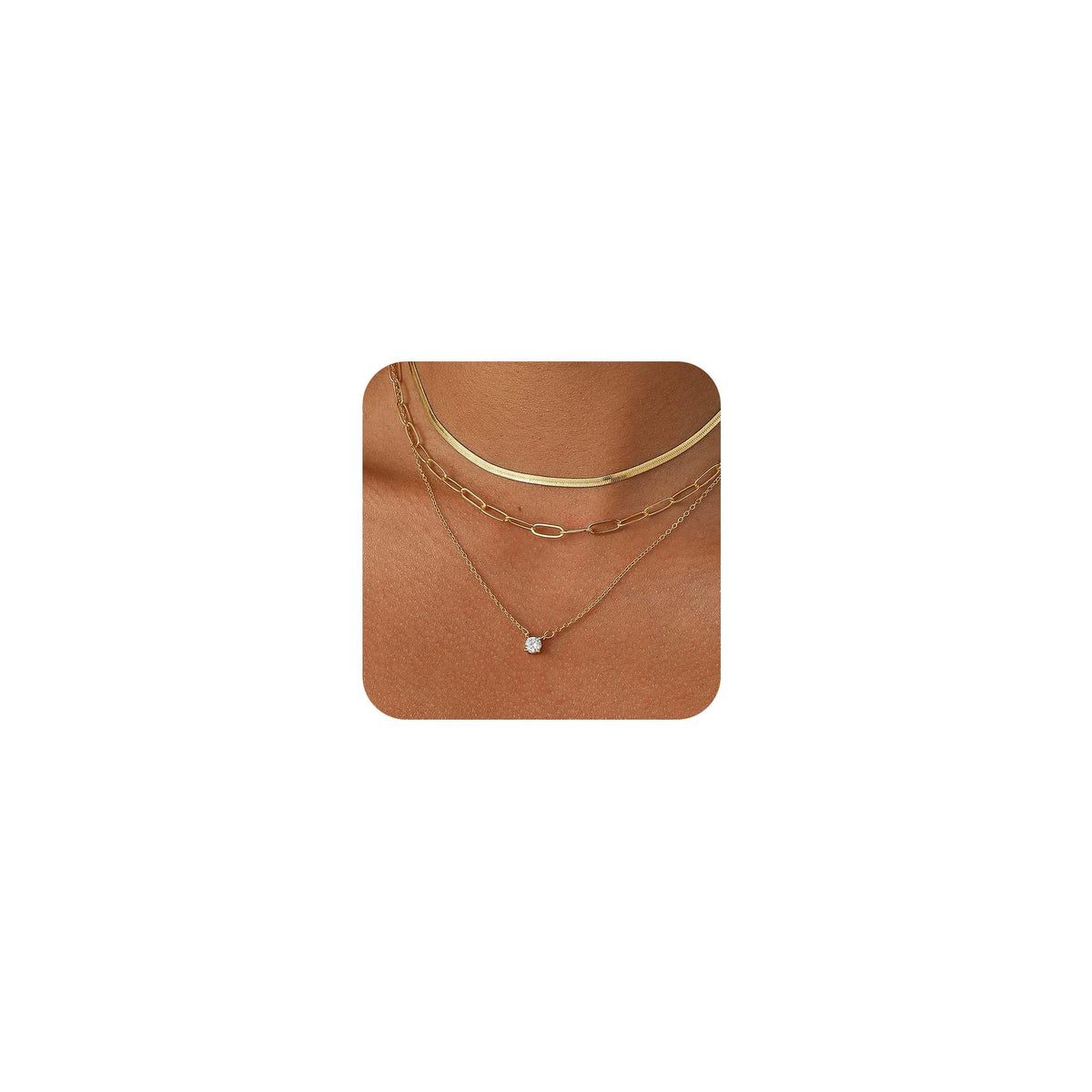 Coshilta Layered Gold Necklaces for Women, 14K Plated Gold Sterling Silver Plated Dainty Pendant Necklace Set with Cubic Zirconia,Stackable Chain Choker,Trendy Personalized Jewelry Gift Non Tarnish