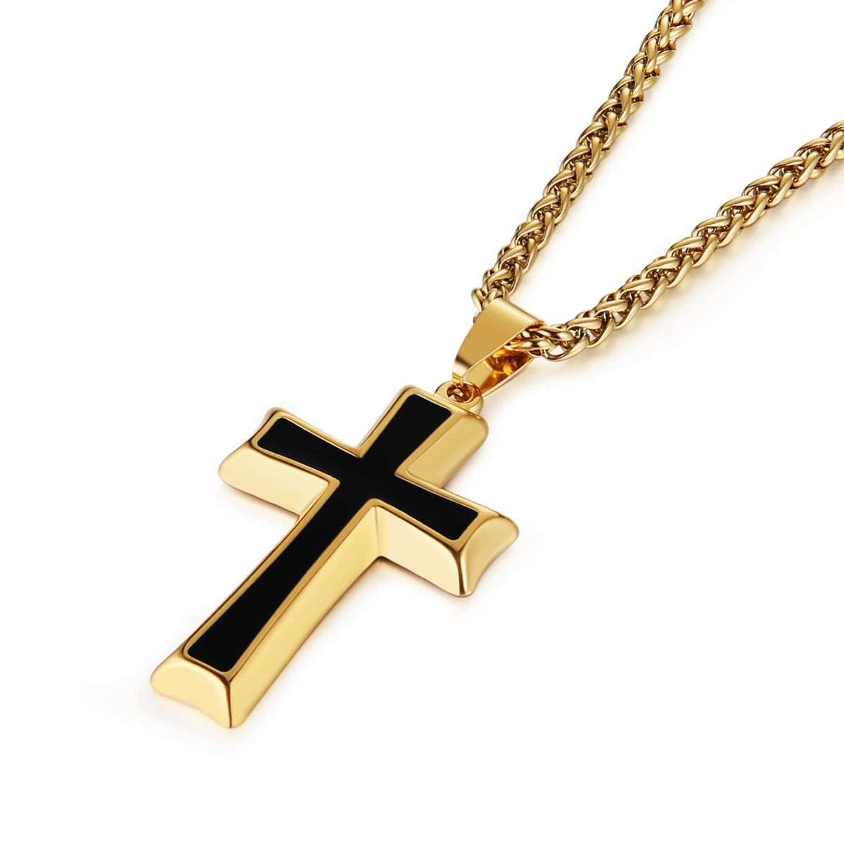 HZMAN Mens Stainless Steel Cross Pendant Necklace,24In Wheat Chain