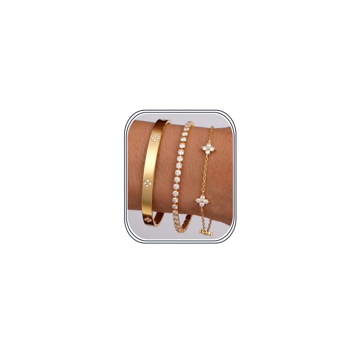 14K Gold Bracelets for Women Trendy Bangle Cuff Tennis Bracelets Set