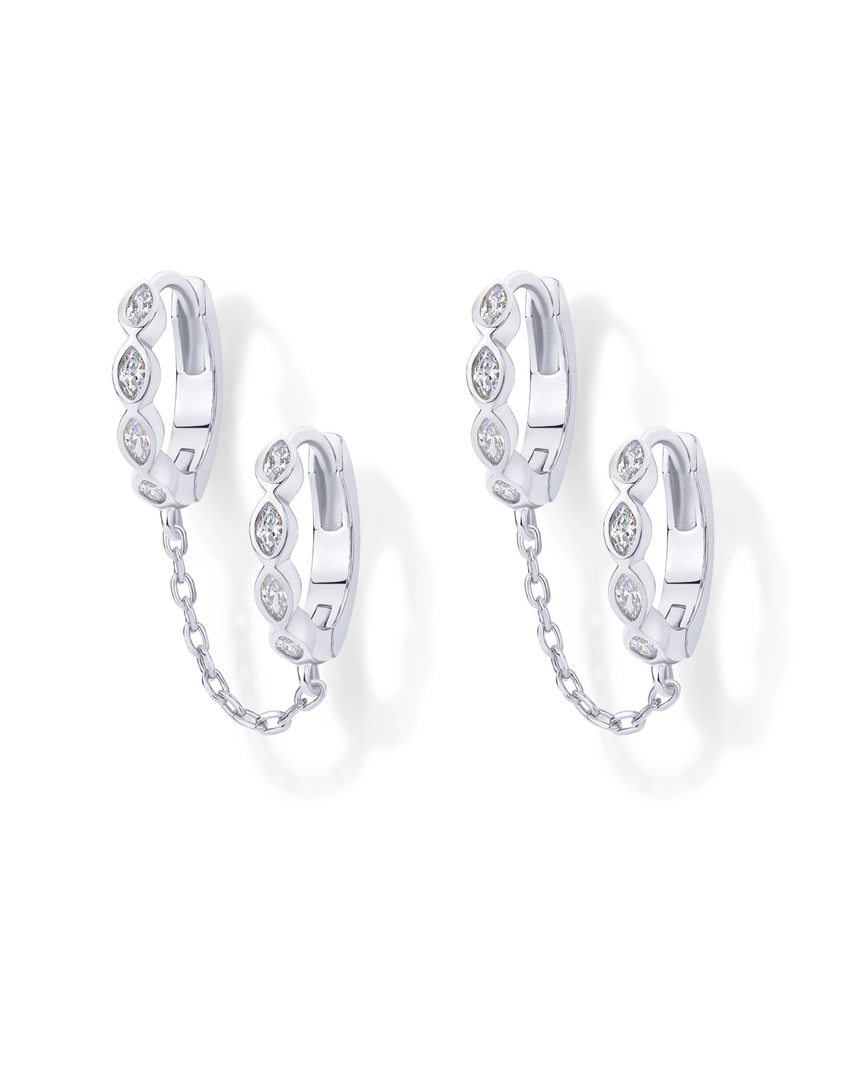 PAVOI 14K Gold Chain Earrings for Women | Double Piercing Dangle Chain Huggie Hoop Earrings | Cubic Zirconia Pearl Stud Ear Earrings for Women