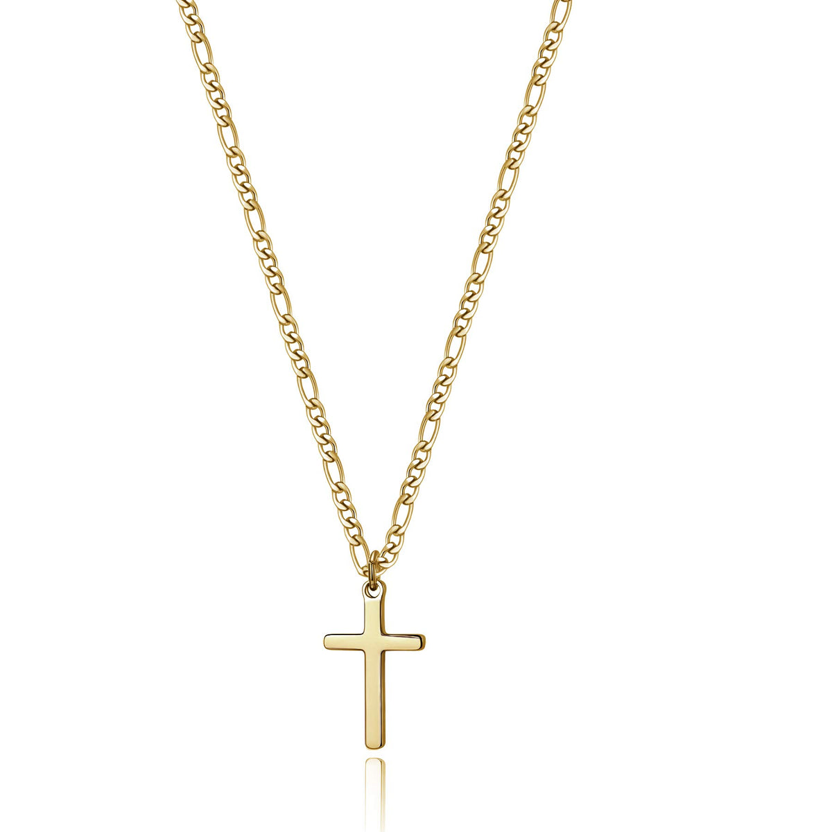 Joxevyia 14K Gold Filled Cross Necklace for Men Figaro Chain Stainless Steel Polished Cross Pendant Necklace Simple Baptism Faith Jewelry Gift