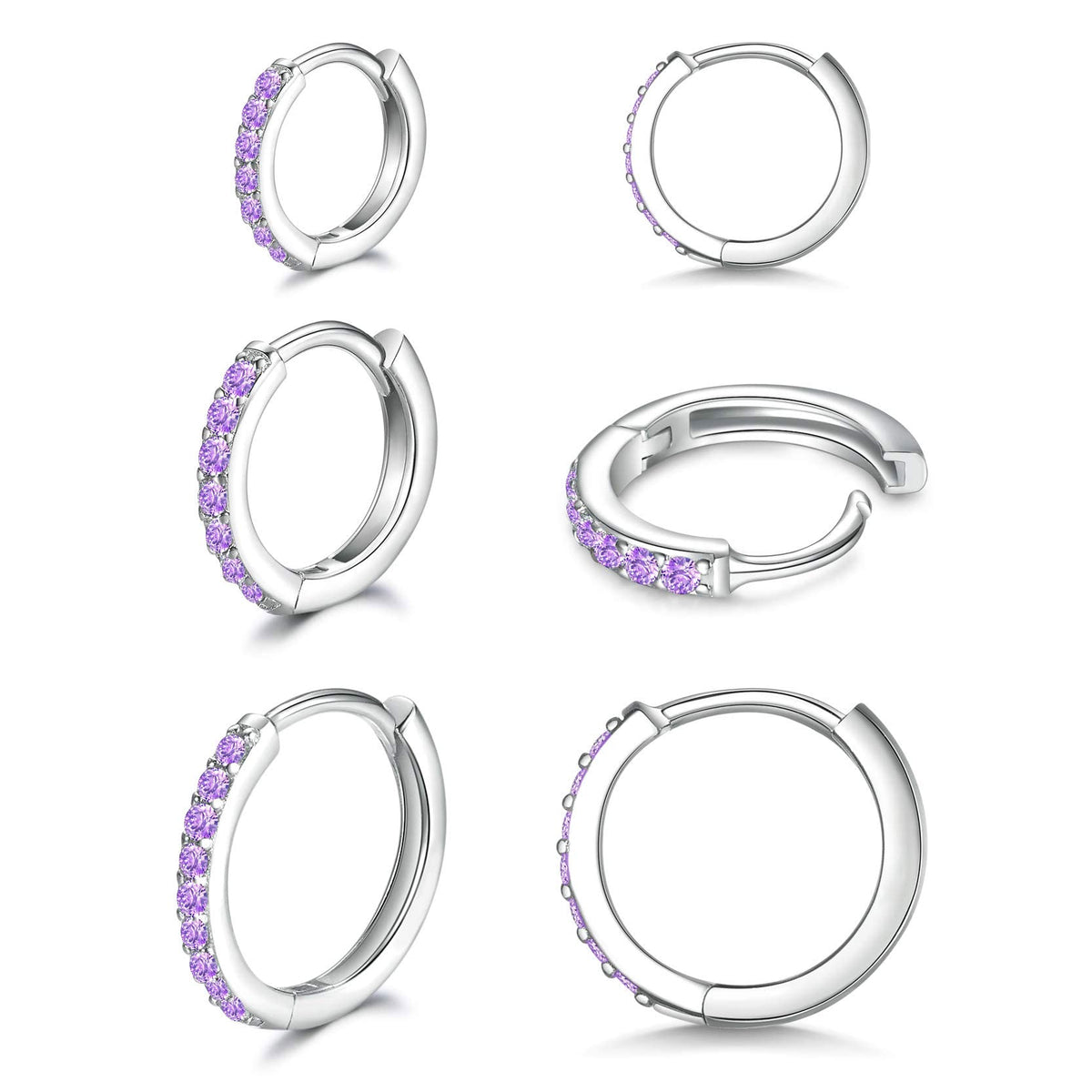 3 Pairs 925 Sterling Silver Small Hoop Earrings for Women Men