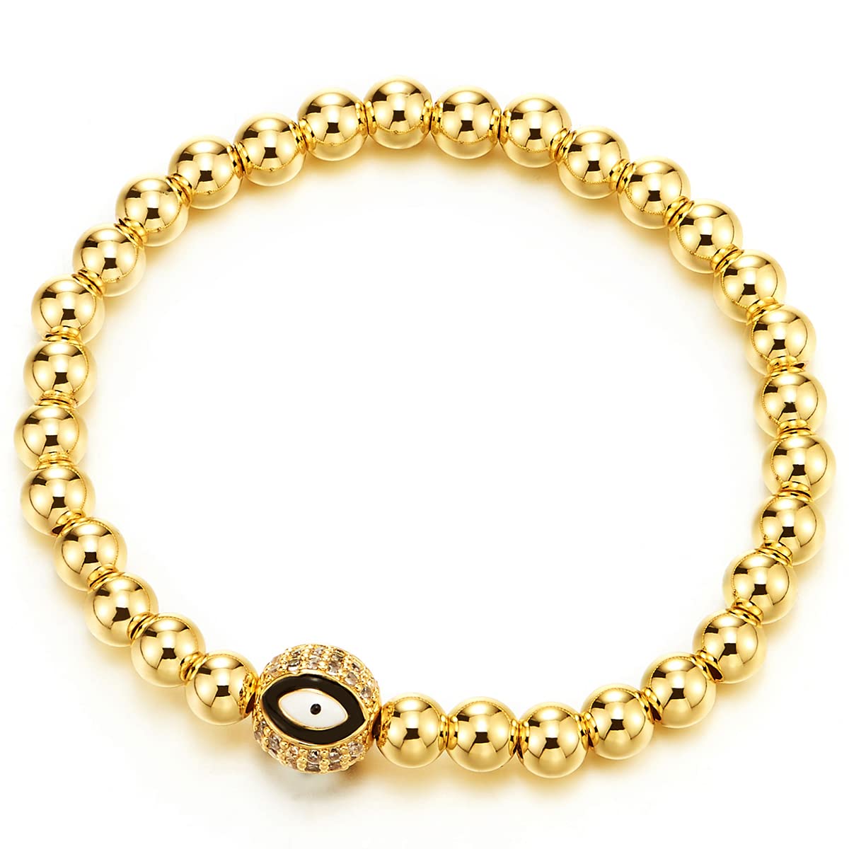 Beads Bracelet for Women Men with Cubic Zirconia Protection Evil Eye