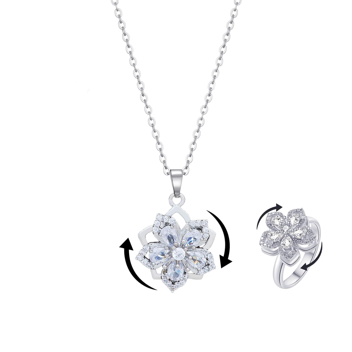 Necklace for Women Gold Flower Fidget Necklace Rotatable Crystal Silver Blossom Pendant Necklaces Adjustable Spinning Fidget Necklaces Redbud Flower Choker Funny Gift Jewelry