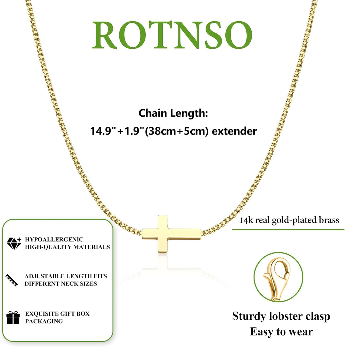 Rotnso Cross Necklace for Women 14K Gold Plated Dainty Small Pendant Choker