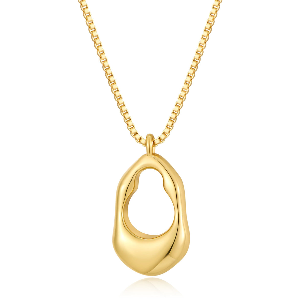 Gold Tone Irregular Oval Pendant Necklace for Women, Minimalist Chunky Snake Chain Necklace, Dainty 14K Gold Plated Statement Long Necklace