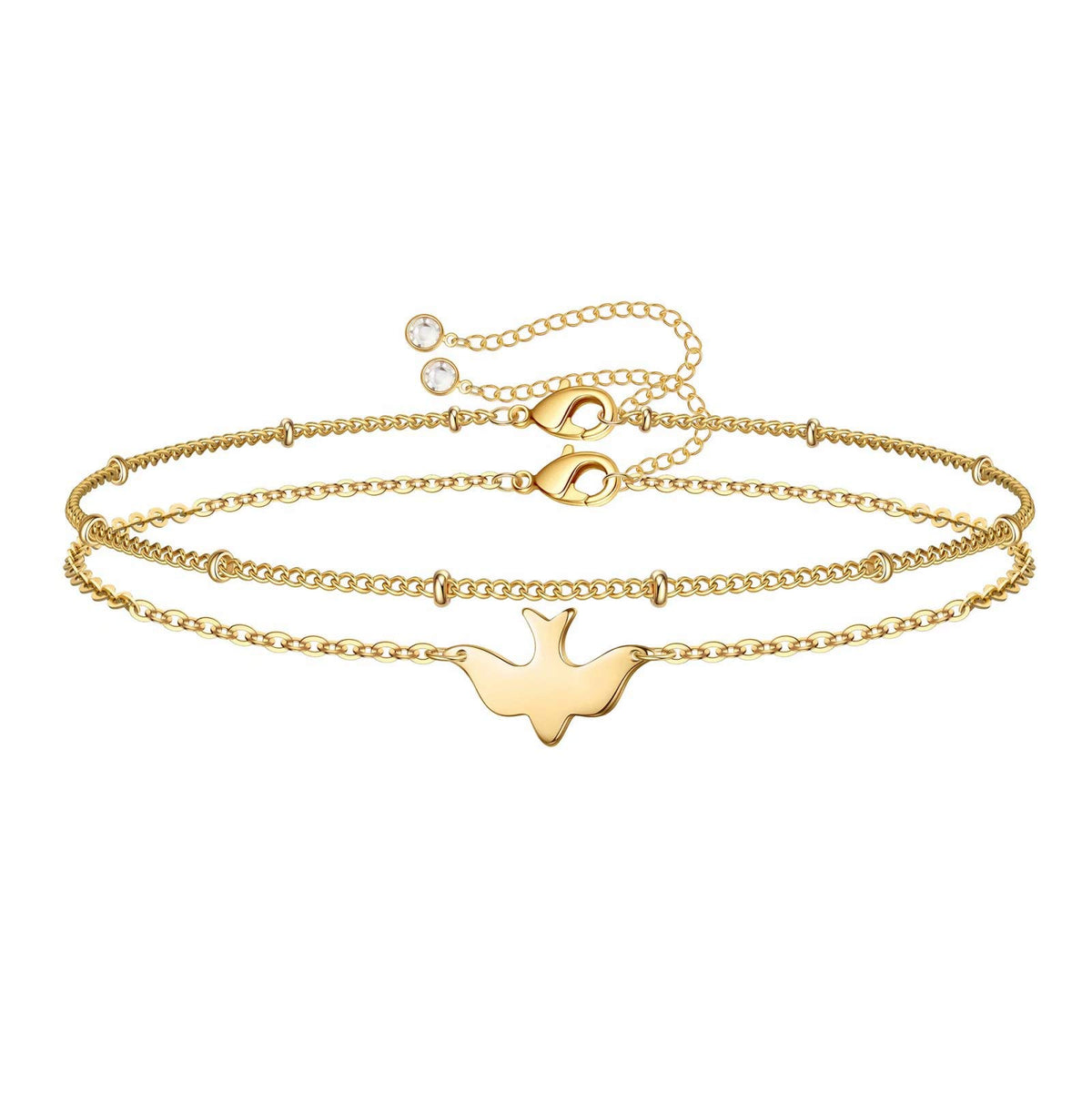 Dainty Gold Bracelets for Women, 14K Gold Plated Adjustable Layered Beads Bracelet Cute Evil Eye Oval Chain Pearl Bar Turtle Gold Bracelets for Women Jewelry