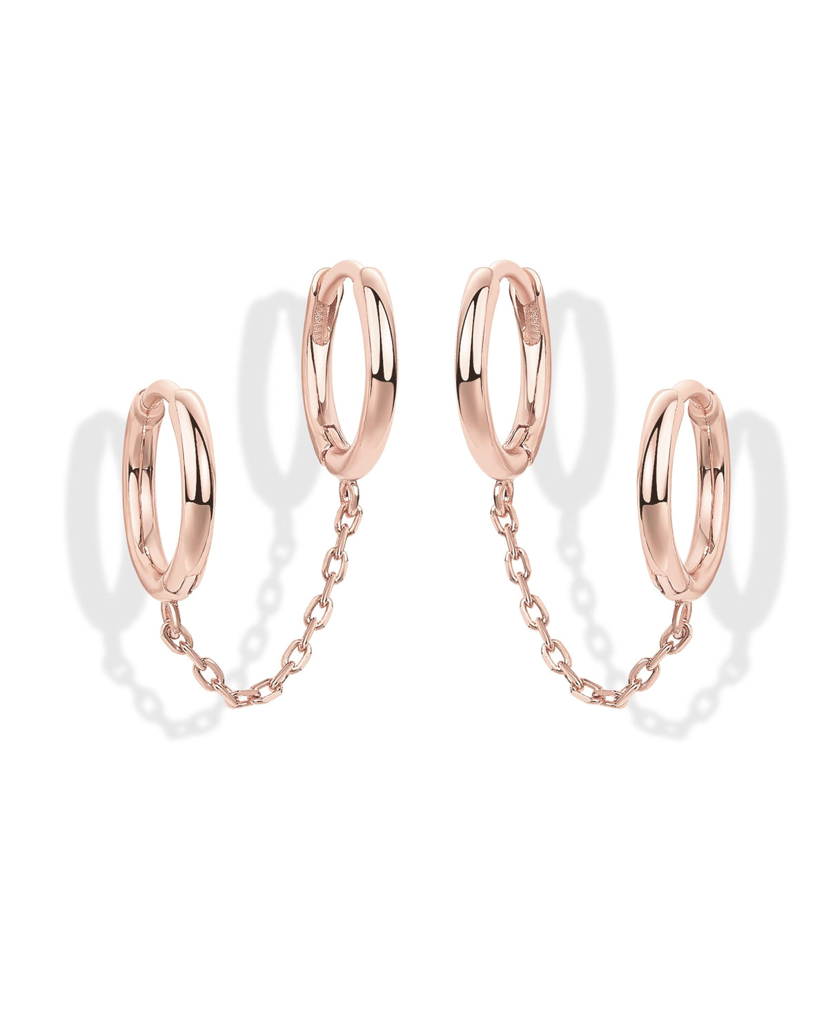 PAVOI 14K Gold Chain Earrings for Women | Double Piercing Dangle Chain Huggie Hoop Earrings | Cubic Zirconia Pearl Stud Ear Earrings for Women