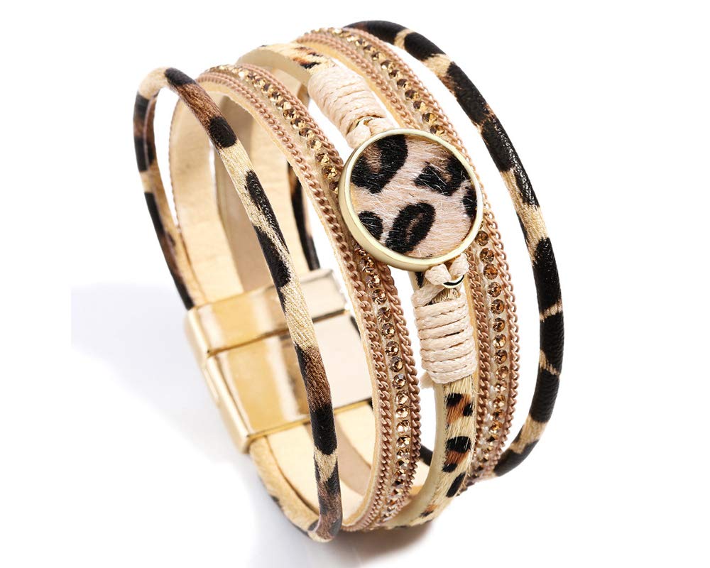 Fesciory Leather Wrap Bracelet for Women, Boho Western Layered Cuff Jewelry