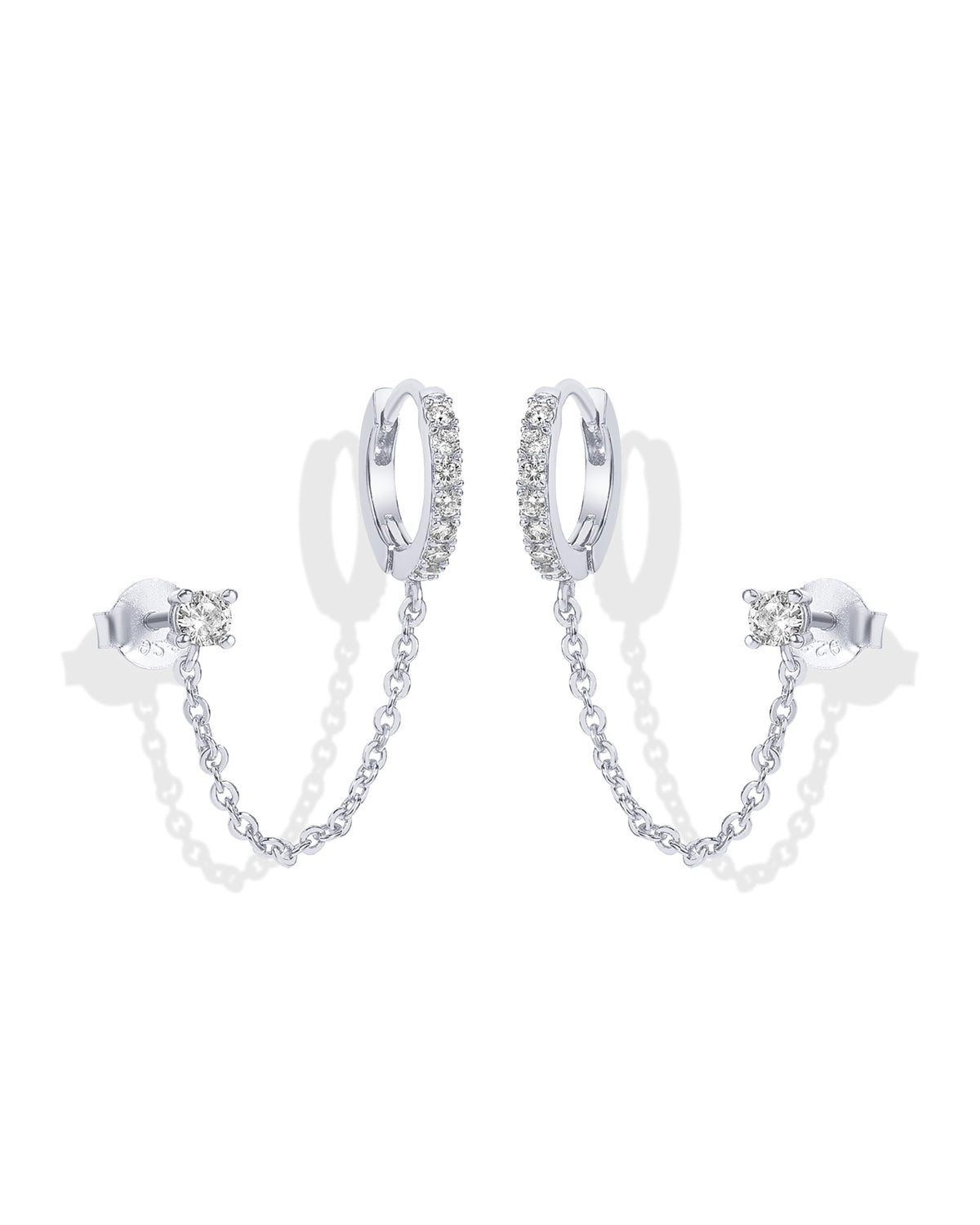 PAVOI 14K Gold Chain Earrings for Women | Double Piercing Dangle Chain Huggie Hoop Earrings | Cubic Zirconia Pearl Stud Ear Earrings for Women
