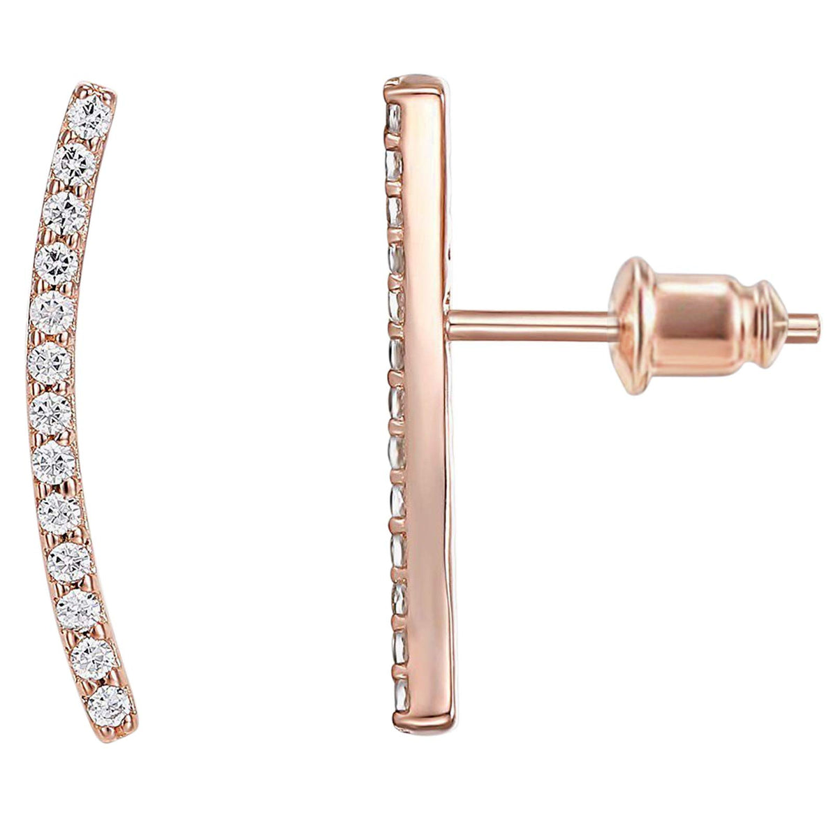 PAVOI 14K Gold Plated Ear Crawler Earrings for Women, CZ Climber Studs