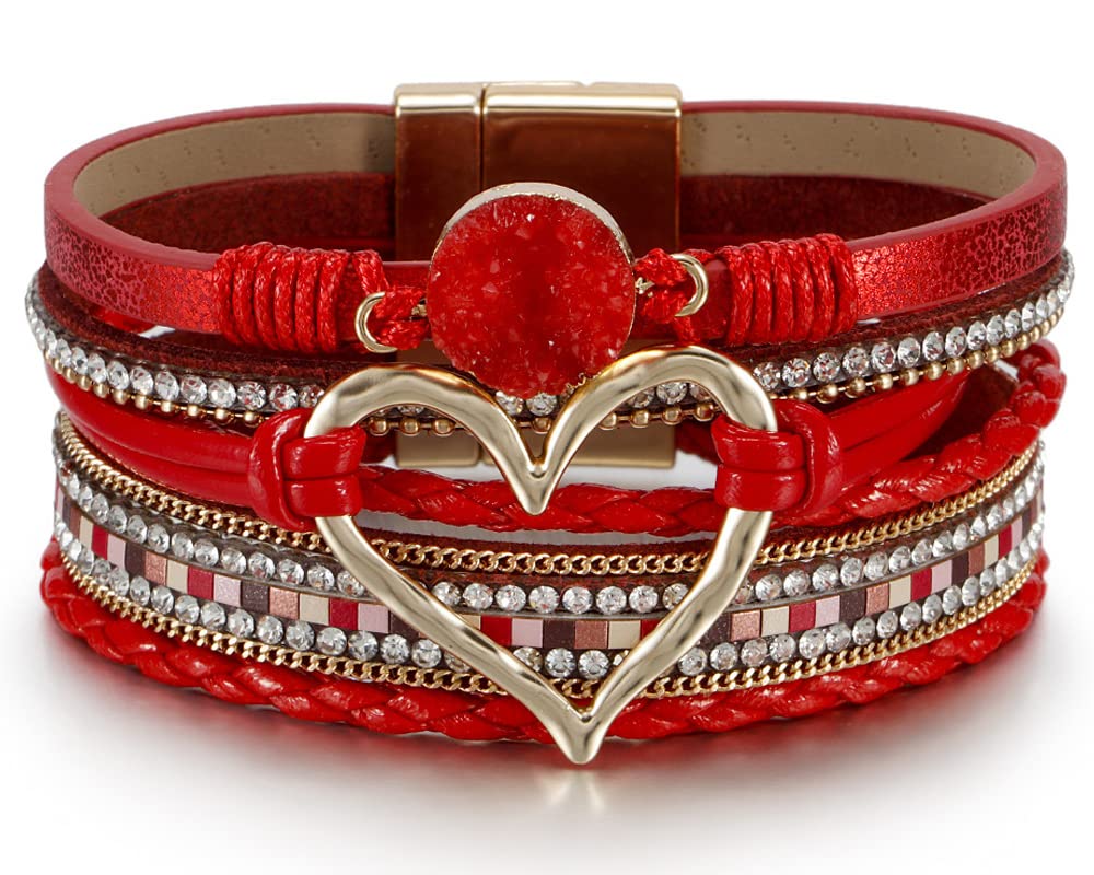 Fesciory Leather Wrap Bracelet for Women, Boho Western Layered Cuff Jewelry