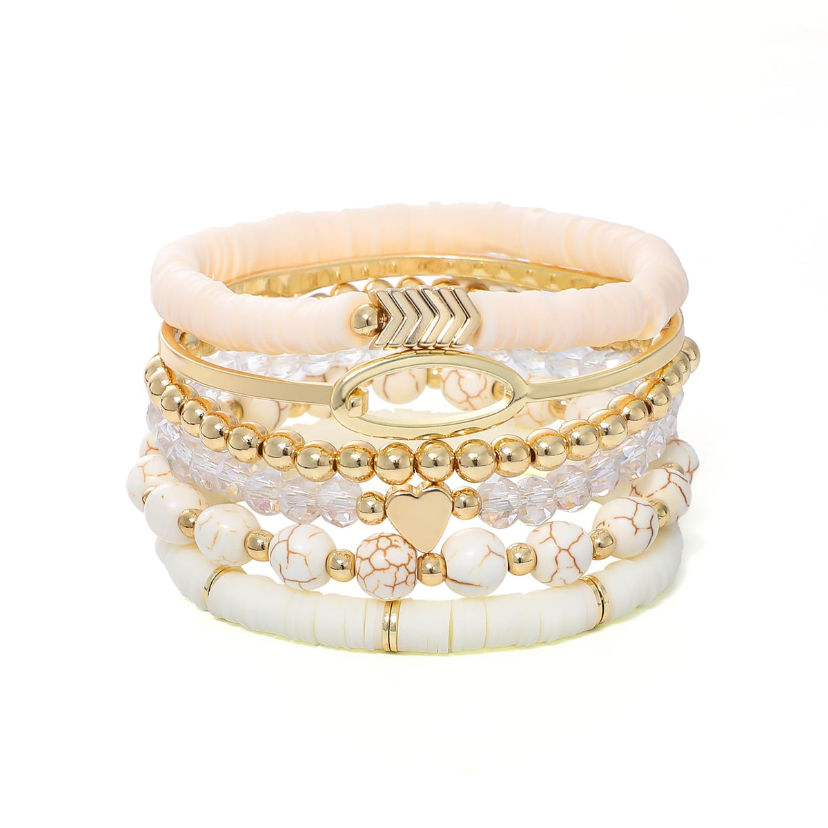 GOOJIDS Surfer Heishi Clay Bead Bracelets for Women Bohemian Stackable Gold Plated Beaded Stretch Bracelets Elastic Layering Friendship Bracelets Set Boho Jewelry
