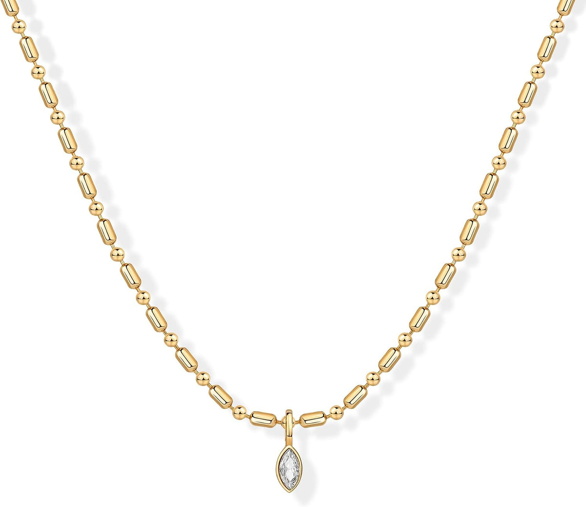 PAVOI 14K Gold Plated Dainty Bezel Set Solitaire Pendant Necklace for Women