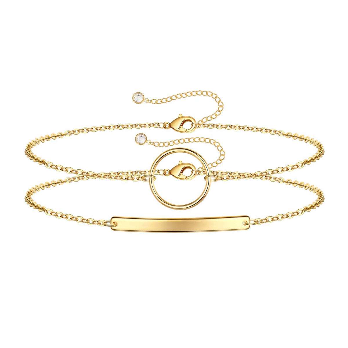 Dainty Gold Bracelets for Women, 14K Gold Plated Adjustable Layered Beads Bracelet Cute Evil Eye Oval Chain Pearl Bar Turtle Gold Bracelets for Women Jewelry